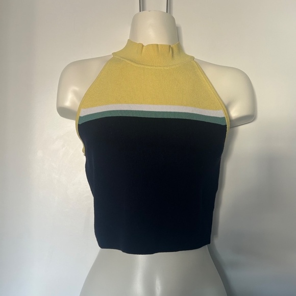 Babaton (Aritzia) Yellow & Blue Mock Neck Sculpt Knit Tank Top - Picture 3 of 11